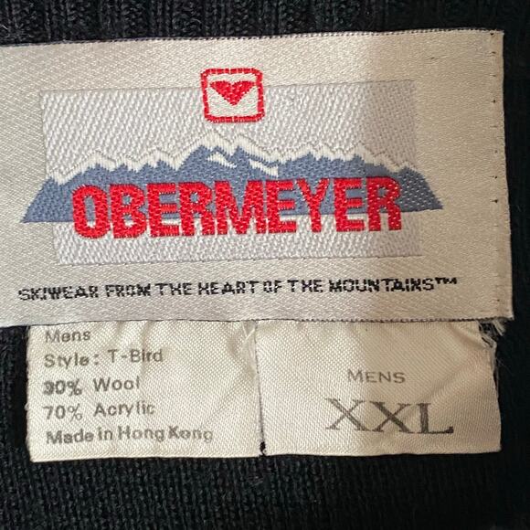 Vintage Obermeyer Wool Blend T Bird Pull Over Sweater Mens XXL Black Crew Neck - Picture 11 of 13